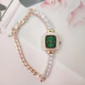 Elegant square green dial quartz watch for women with sparkling crystal bracelet strap. - Rose Gold Green