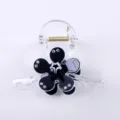 Pince à cheveux transparente avec fleur noire et blanche et strass, accessoire élégant. - Noir