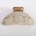 Molla per capelli a mezzaluna in acrilico con fiocchi carini e strass, accessorio elegante. - Bianco