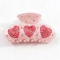 Morsetto per capelli in acrilico rosa con strass rossi, elegante accessorio per acconciatura. - Cuore Pavé