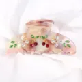 Molletta per capelli in acetato con strass, design a ciliegia e fiore per lo styling quotidiano. - Bianco Perlato
