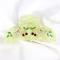 Molla per capelli in acetato verde con strass colorati a forma di ciliegie e farfalle. - Verde Chiaro