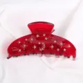 Molla per capelli con strass rossi, elegante fermaglio in acetato per acconciature quotidiane. - Rosso con Strass