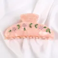 Molla per capelli in acetata rosa con fiori di strass e foglie verdi per donne e ragazze. - Rosa chiaro