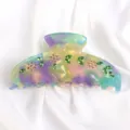Molla per capelli in acetato colorato con fiori di strass e foglie verdi per acconciature. - Iridescente Sfumato