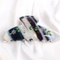 Molla per capelli in acetato con strass e foglie di cristallo verde, accessorio elegante per donne. - Righe Blu Viola