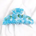 Molla per capelli in acetato blu con strass lucidi e foglie di cristallo per donne. - Marmo Blu Bianco