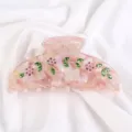 Molla per capelli in acetato con strass rosa e foglie verdi per acconciature eleganti. - Rosa