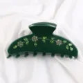Molletta per capelli con strass verdi da donna, elegante accessorio in acetato con fiori. - Verde scuro