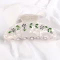 Molla per capelli bianca in acetato con foglie di cristallo verde e strass per donne - Bianco