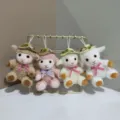 Cute straw hat little lamb plush toy pendant bag charm keychain doll details display - 12cm / Multicolor