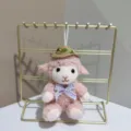 Cute pink plush lamb keychain pendant with straw hat bow bag charm fluffy cute doll toy - 12cm / Pink