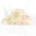 Media molletta per capelli quadrata perlata, accessorio per capelli in acetato rosa e verde. - Lustro Perla Rosa Verde