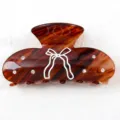 Elegante pinza per capelli in acrilico con strass e grazioso fiocco per acconciature chic. - Marrone Rigato Fiocco