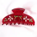 Molletta per capelli in acetato rosso con fiori di cristallo e strass di ciliegia - Rosso