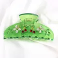 Molla per capelli verde in acetato con brillanti strass e grazioso motivo di ciliegia. - Verde Trasparente