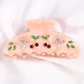 Molletta per capelli in acetato rosa con farfalle e ciliegie in strass scintillanti per acconciature. - Rosa Dolce
