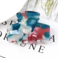 Mini molletta per capelli geometrica in PVC acetato accessorio per acconciatura donna. - Giunzione Marmo Blu-Rosso (F512)