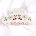 Molla per capelli in acetato bianco con strass ciliegia e farfalla, accessorio moda elegante. - Bianco Puro