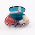 Mini pince à cheveux géométrique PVC rétro multicolore, accessoire capillaire translucide. - Tie-Dye Bleu-Rouge-Blanc (F497)
