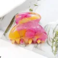 Molla per capelli in acetato colorato da donna, elegante accessorio geometrico per acconciatura. - Picchiettato Rosa e Giallo