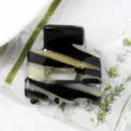 Molla per capelli quadrata in acetato con glitter neri e oro, design geometrico, elegante. - Glitter Oro Trasparente Nero