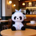 Cute panda plush toy doll with blue bonnet and diaper, soft stuffed animal gift for kids. - Summer Headband - Blue / 22cm