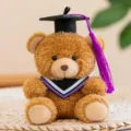 Süßer Abschluss Teddybär Plüschtier Puppe Rucksack Anhänger Schlüsselanhänger weiches Stofftier. - Brauner Abschluss-Bär (lila Quaste, Logo anpassbar)