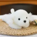 Detailed close-up of a cute white plush puppy toy, soft fluffy texture, cute design for gifts. - Prone Position / 22cm / White
