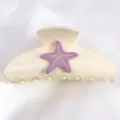 Grande molletta per capelli beige con decorazione di stella marina viola per donne. - Pinza per Capelli Decorazione Stella Marina / Bianco avorio