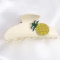 Molla per capelli crema con decorazione di ananas giallo, grande fermaglio elegante. - Pinza per Capelli Decorazione Ananas / Bianco avorio