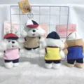 Cute puppy plush toy keychain detail, dressed in uniform cap and vest, bag pendant. - 15cm / Mixed Style