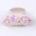 Pinza de pelo rosa de acrílico con pedrería floral morada y mariposa para el peinado diario. - Mariposa Floral Morada