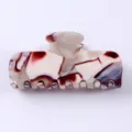 Molletta per capelli in acetato da donna, elegante fermaglio marmorizzato per acconciature. - Stile Rettangolare Geometrico Tono Ambra Marmo Rosso Bianco