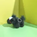 Fluffy black pony plush keychain with red halter and metal ring for bag charm and gift. - Keychain Style / Black