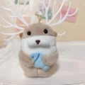 Süßer Plüsch Seeotter mit Fisch Schlüsselanhänger, weiches Stofftier Taschenanhänger Detail. - 12 cm gewöhnliche Perlenkette / Grau