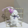 Cute white sheep plush keychain with purple knitted hat and scarf, perfect bag charm and gift. - 15cm / Purple