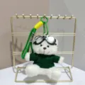 Cute flying bear plush doll pendant with green sweater and aviator goggles keychain accessory. - White Bear - Striped Green Sweater