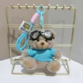 Cute flying bear plush toy teddy bear doll pendant cute backpack hanging ornament doll - Grey Bear in Sky Blue