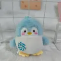 Cute blue penguin plush toy pendant with lollipop, soft stuffed doll keychain for bags. - Ball Chain / Blue