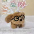 Schattige pluche hond sleutelhanger met ronde bril en bel, zachte tasbedel voor dames. - Bruin