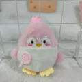 Cute pink penguin plush toy pendant with lollipop, soft stuffed doll keychain for bags. - Ball Chain / Pink