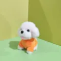 Detail van de schattige pluche hond hanger speelgoed met zachte witte vacht en oranje overhemd. - Oranje / 12 cm kralenketting