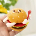 Cute burger plush toy charm, soft cartoon hamburger keychain for schoolbag backpack pendant. - Hamburger