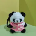 Cute plush panda keychain with pink striped sweater, soft toy bag charm for daily use. - Black and Pink Sweater