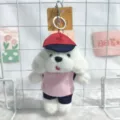 Cute plush dog keychain with uniform cap, soft stuffed animal bag charm for cute gifts. - 15cm / Pink