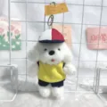 Cute plush puppy keychain with hat and uniform bag charm fluffy doll toy key ring - 15cm / Yellow