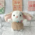 Schattige pluche konijnen knuffel hangend speelgoed met parelketting sleutelhanger detailweergave. - 12 cm kralenketting / Crèmegeel