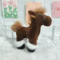 Detailed view of cute brown plush horse toy pendant with white fur hooves and mane charm. - Without Saddle / Dark Coffee
