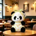 Cute panda plush toy detailed view, soft stuffed animal doll with cute yellow floral dress. - Summer Headband - Yellow / 22cm